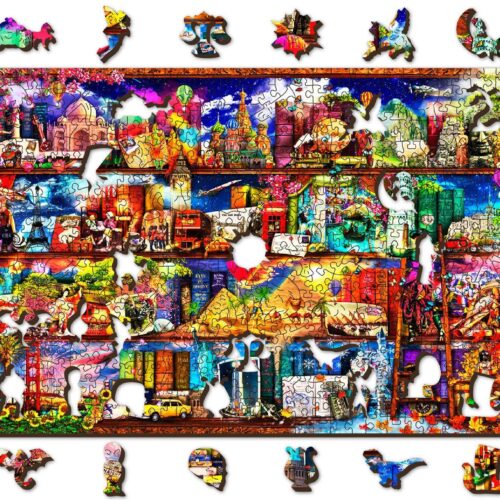 Puzle de 500 piezas: Estantería de viajes mundiales